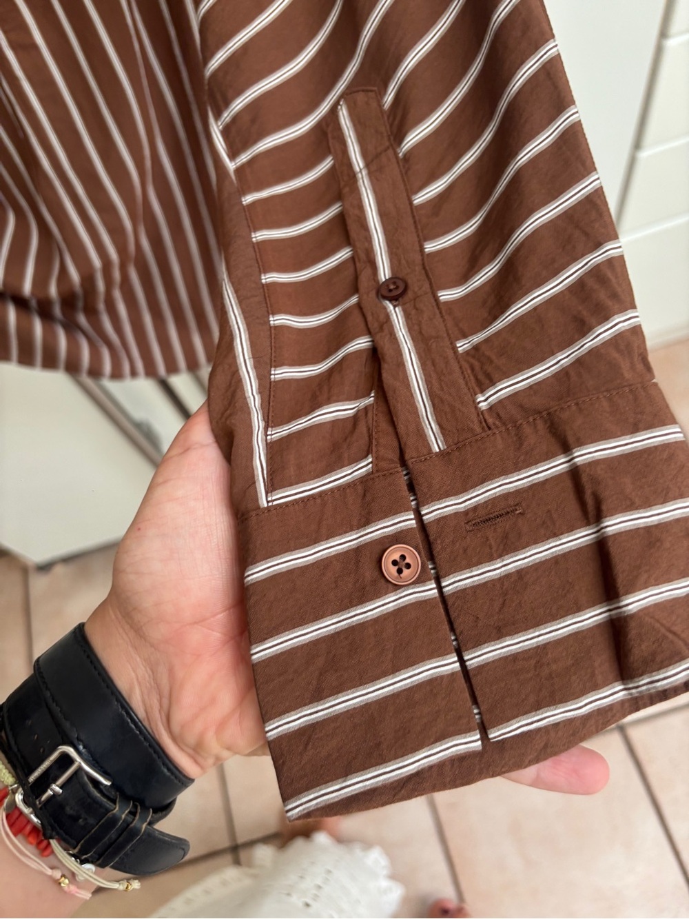 Massimo Dutti Brown and White Striped Button-Up Blouse Size Small - Picture 16 of 16